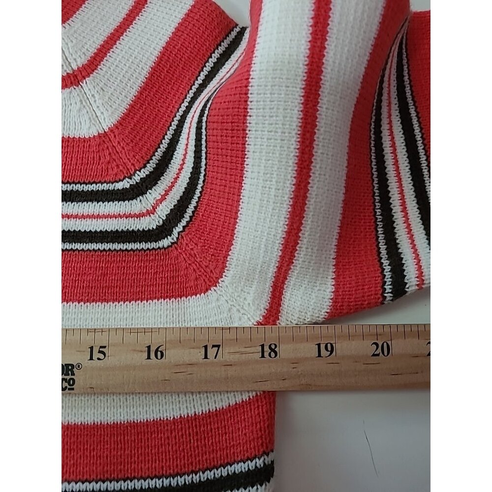 Vintage Full Fashioned Hand Loomed Womens Sweater S/M Coral White Black Stripe - Picture 10 of 14